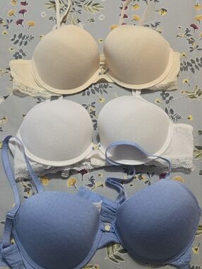 Laura Ashley Lace-Trim Padded Bras in Cream, White & Blue